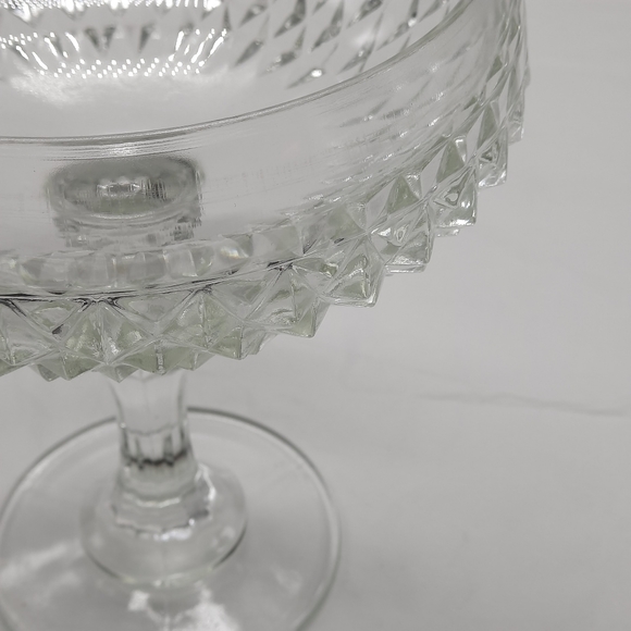 Vintage Indiana Glass Diamond Point Crystal Compote Dish Dining Serving Bowl - Picture 5 of 8